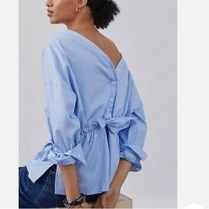 Anthropologie Harshman Button-Back Blouse Striped Blue Motif size 2XL NWOT
